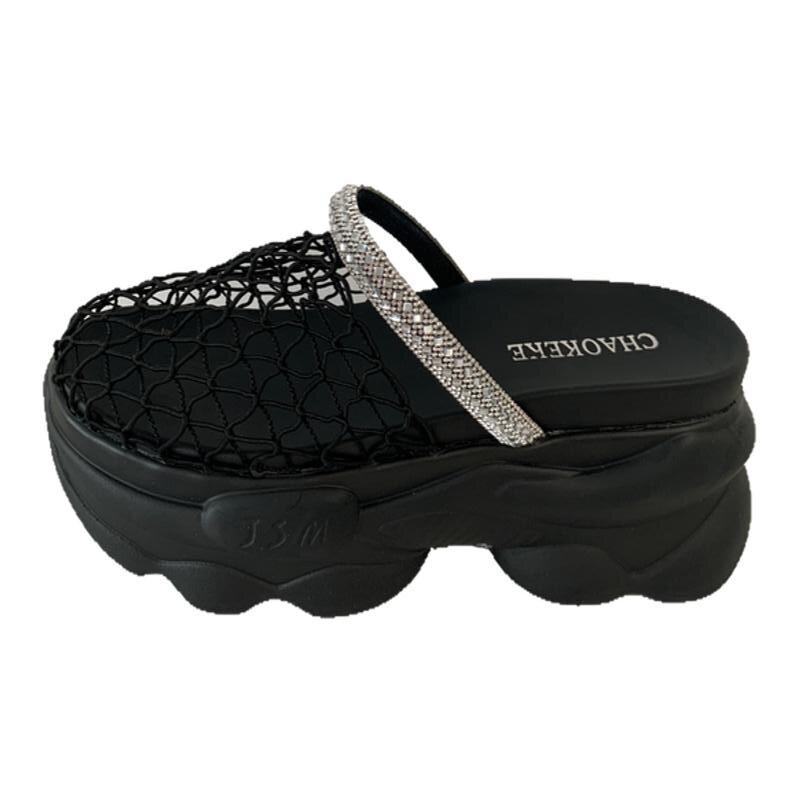 

Модная женская обувь 2025 Новые сетчатые женские тапочки с закрытым носком на платформе дышащие хрустальные сандалии уличные летние повседневные римские тапочки 39