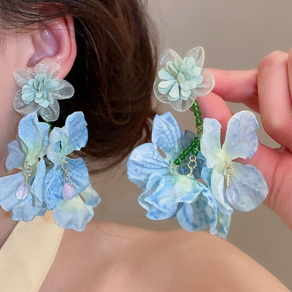 Beach Jewelry Simulated Flower Drop Earrings Silver Needle Vacation Style Earrings Wedding