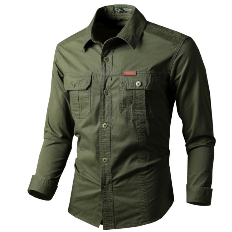 Camicie Cargo in Cotone Primavera Autunno Uomo Manica Lunga Outdoor Casual Stile Papà Top Uomo Camicia Casual Gioventù di Mezza Età Blusa