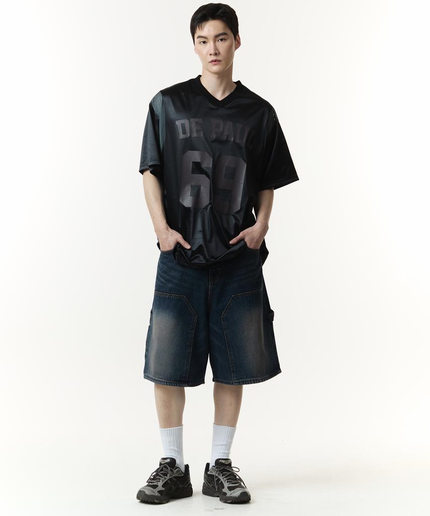RAW LAB Mud-Washed Carpenter Bermuda Denim Pants (Mud Blue)