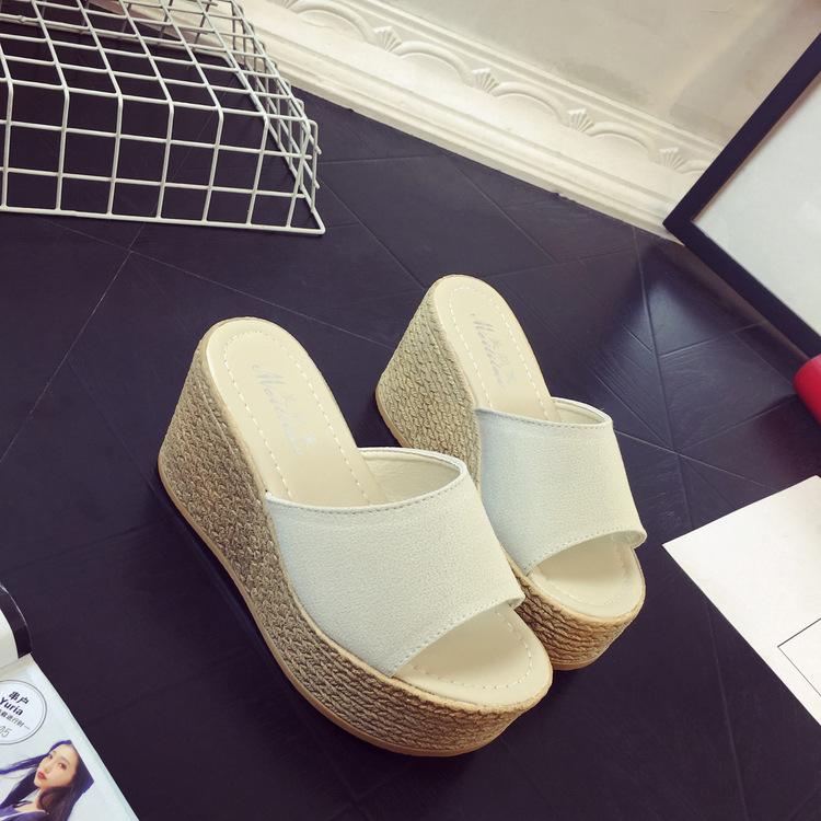 

9CM2025 new wedge heel muffin women s sandals platform sole light and comfortable fish mouth cool slippers high heel sandals 42 бежевый