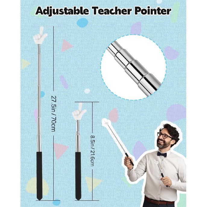 Retractable Teacher Pointer for Classroom Kids Reading, Dumero Extendable Finger Pointer Stick, School Collapsible Telescoping Long Hand Pointing