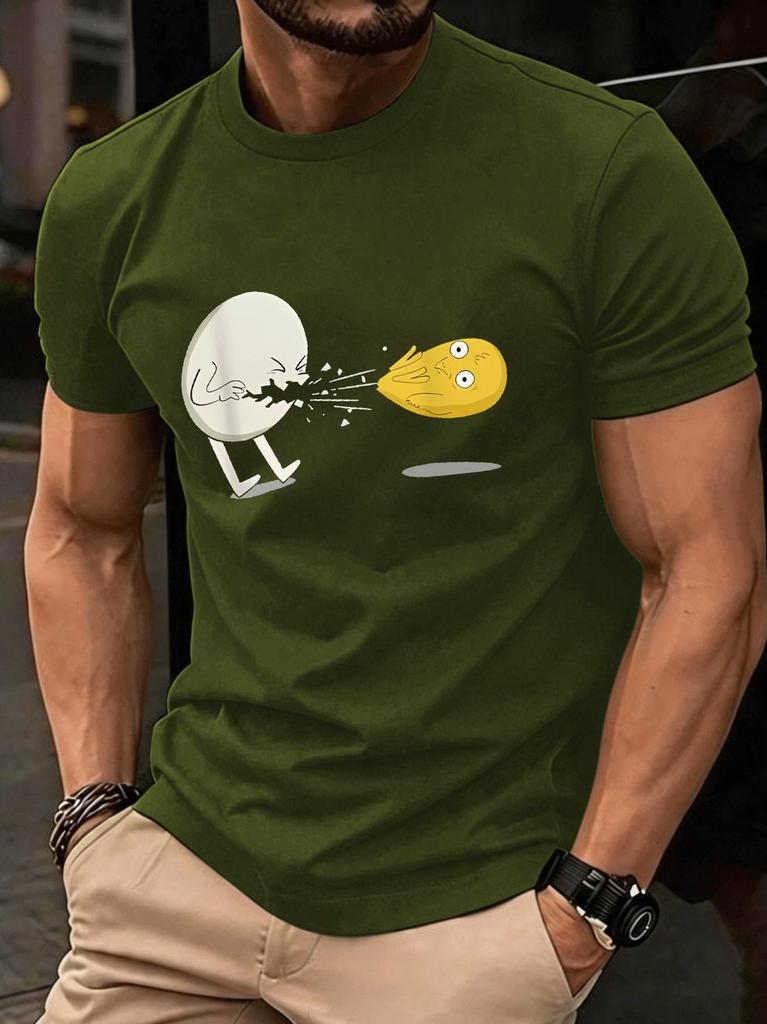 Unisexs Round Neck Tee Funny Egg Fight Cartoon Graphic Print Light Cotton Humor Novelty Street Daily Short Sleeve Casual Top