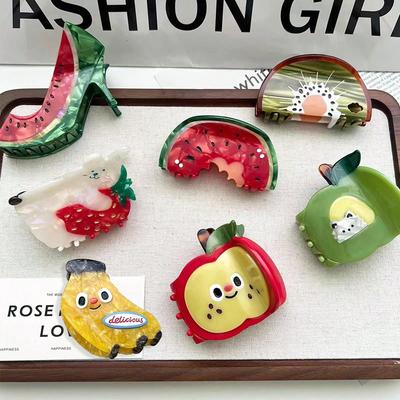 1 Stück Niedliche Cartoon Frucht Serie Haarspange Wassermelone Erdbeere Hase Banane Apfel Greifen Acetat Platte Spleißen Hai-Klammer