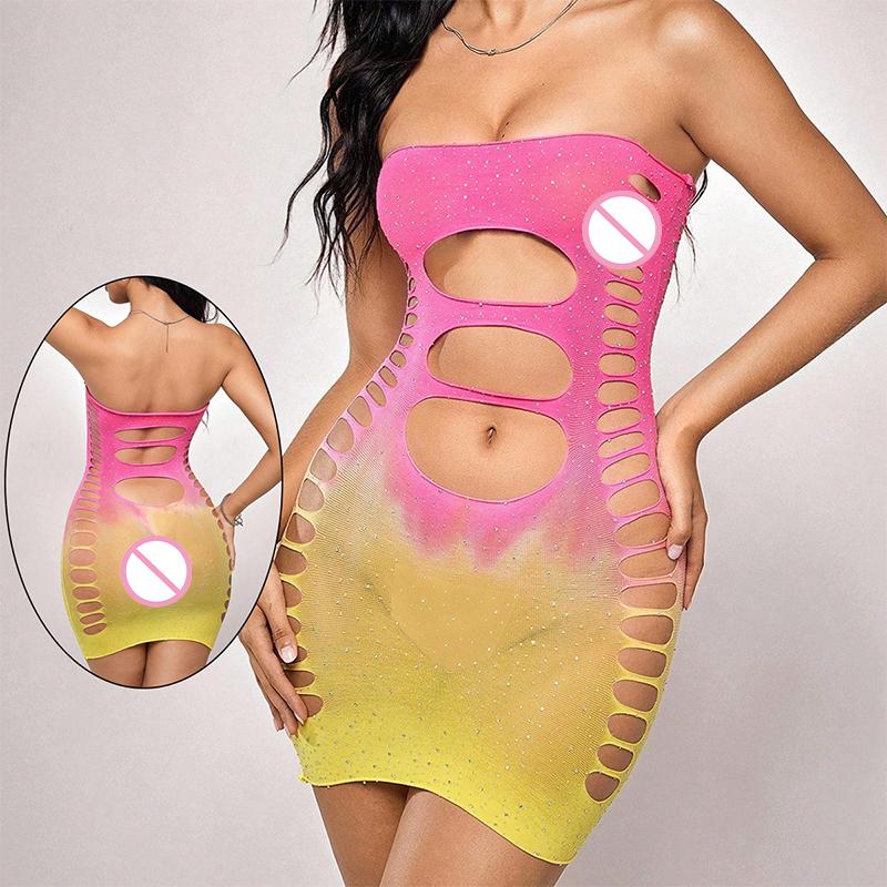 Sexy Hollow Elastic Tight Mesh Lingerie Erotic Dresses Hot Sex Underwear Intimates Pajamas Slip Costume for Seductive Wear
