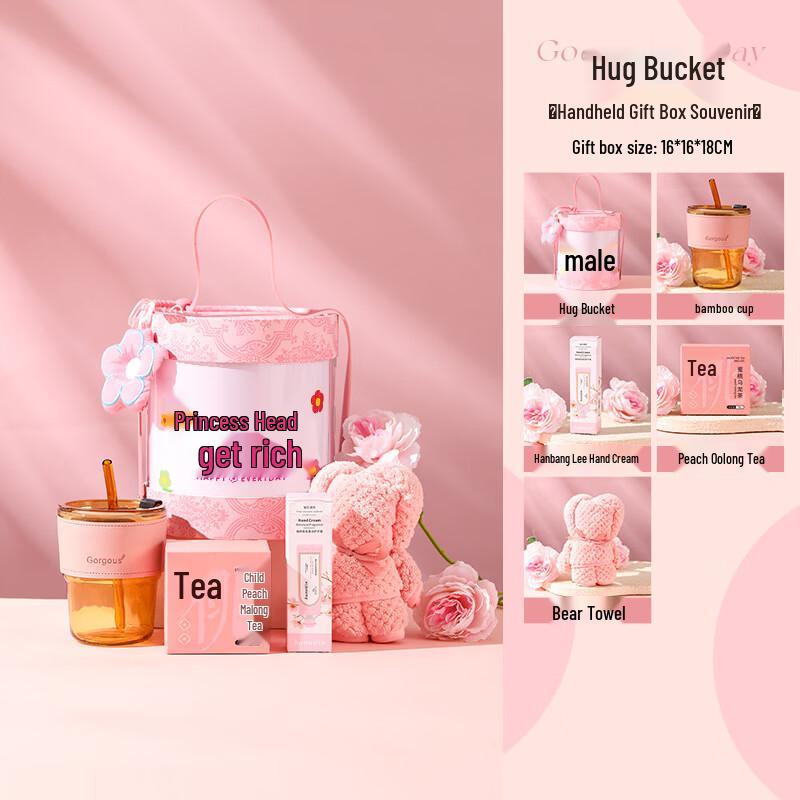Elegant Gift Set with Straw Cup, Hand Cream, Tea & Towel