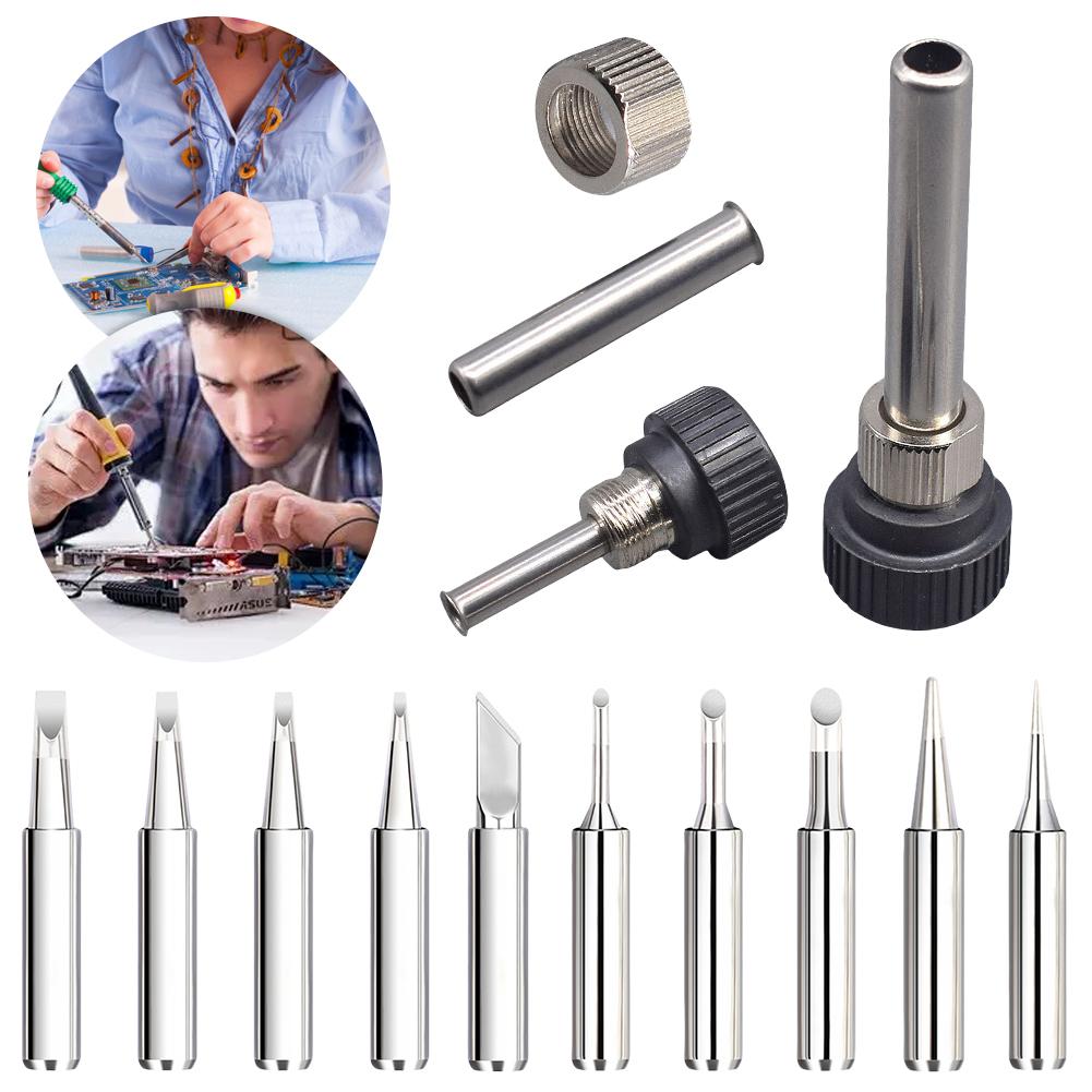 11 Pcs Solder Iron Tip W/ Welding Sleeve 900M Lead-Free Replaceable Soldering Tip Soldering Iron Head for Soldering Station