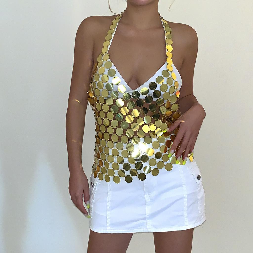 Accessories, Sexy Sequined V-Neck Vest, Handmade Clothing Chain, Nightclub Style Shiny Disc Body Chain