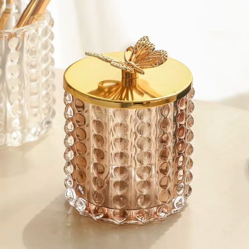 Clear Glass Candy Box Creative Jewelry Cosmetic Jewelry Candle Jar Home Embossed Snack Nuts Storage Jar Kitchen Food Container