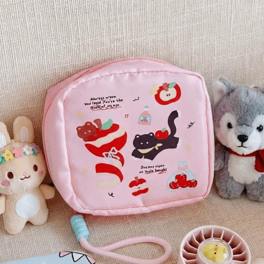 Large Capacity Coin Purse Multifunctional Portable Sanitary Napkins Storage Bag with Zipper with Handle Cosmetic Bag