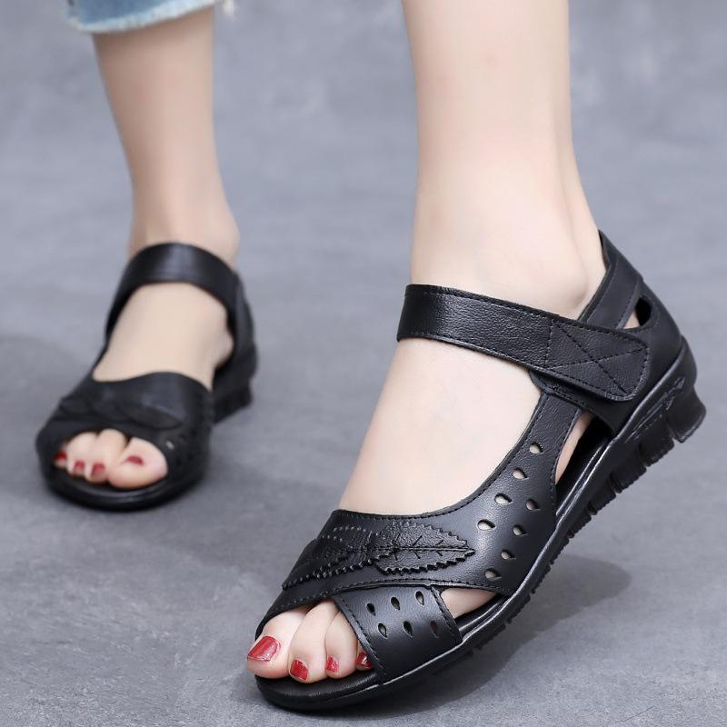 

Модные женские сандалии GKTINOO Летние из натуральной кожи ручной работы Женские сандалии на плоской подошве Женские с мягкой подошвой Повседневные Нескользящие Плоские Туфли для мамы 10