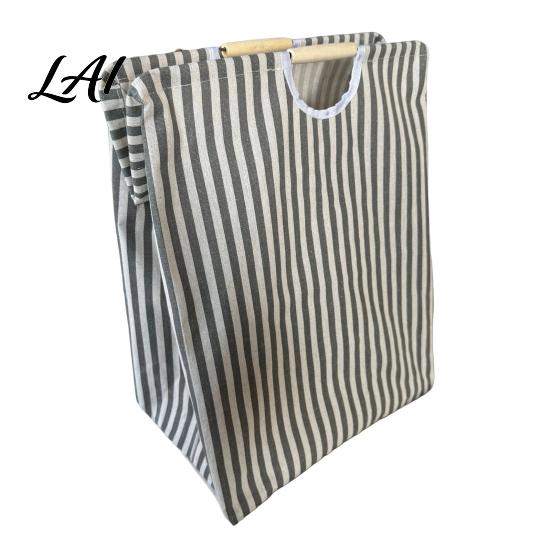 Cotton And Linen Laundry Organizer Basket with Wooden Handles Large Space Saving Bag Basket Storage Foldable for Families Collapsible Hamper