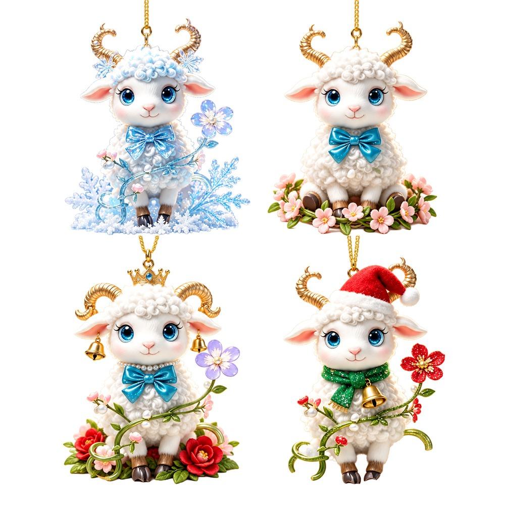 2D Flat Goat Hanging Ornament Set Shining Christmas Tree Ornament  Holiday Party Decor