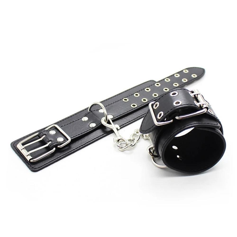 Women Sexy Lingerie Leather Bondage Restraints Slave Neck Collar Handcuffs Ankle Cuff Fetish Bdsm Adult Sex Toys for Couple