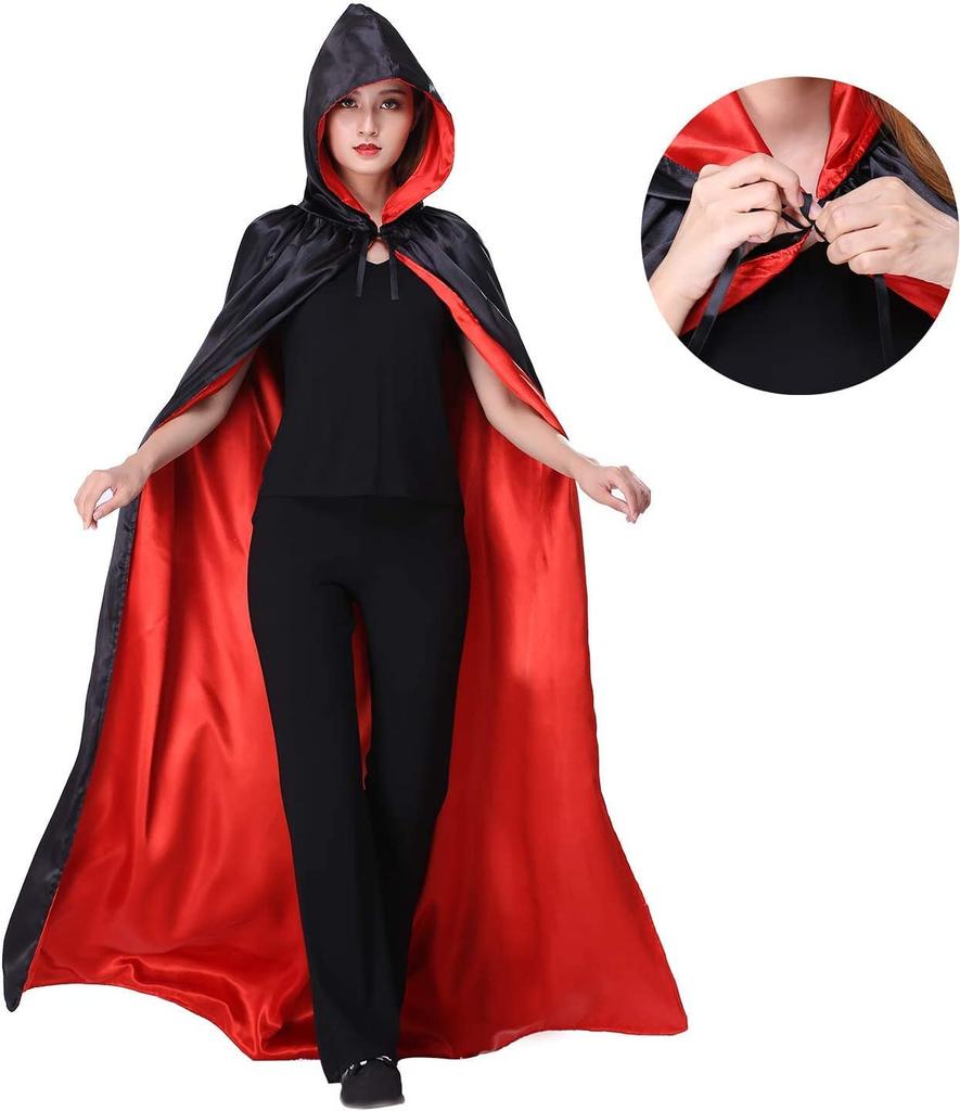 JUTOSU Halloween Cape, Dracula Style, for Kids and Adults, Makeup Costume Prop, Devil, Vampire, Wizard, Red and Black Reversible, Unisex Cape Robe,