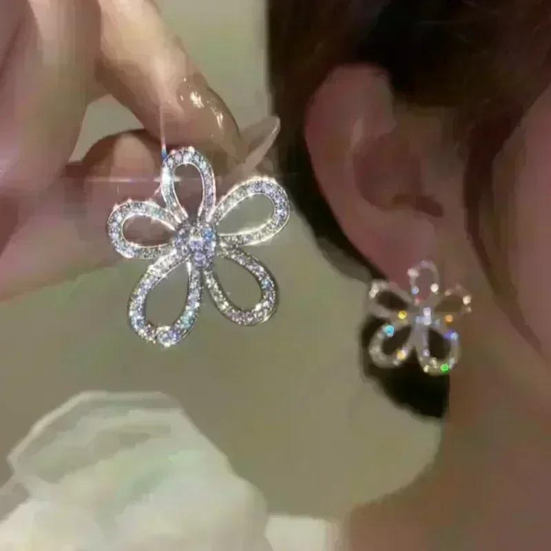 Stainless Steel Earrings Cute Cartoon Flower Pendants Korean Fashion Hoop Earrings For Women  Best Friend Wedding Gifts
