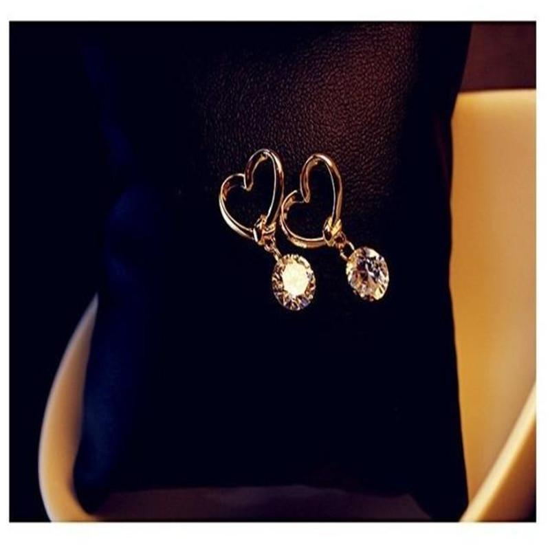Fashion Golden Love Heart Cutout Cute Pendant Zircon Earrings for Women Girl Accessories  Jewelry