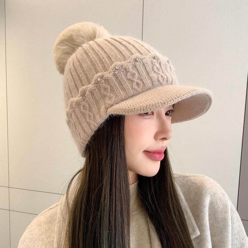 Korean Style New Autumn and Winter Warm Woolen Hat Plus Velvet Ear Protection Fur Ball Versatile Pullover Hat Trend
