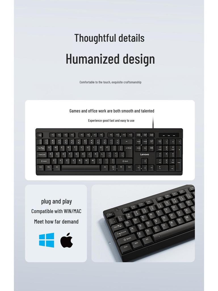 Lenovo Slim Ergonomic USB Keyboard with Micro-Arc Keycaps