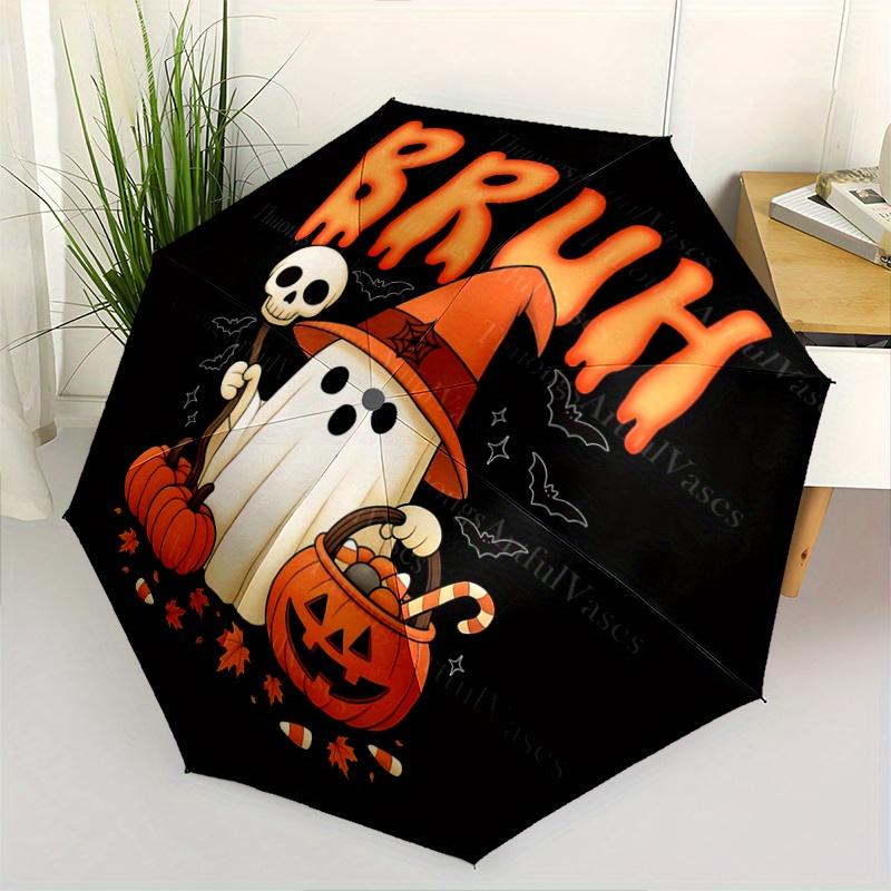 

1pc Cute Bruh Ghost Boo Pumpkin Pattern Automatic 3-Fold Umbrella, 8 Iron Frames, High-Value Folding Umbrella, Suitable for Office, Travel a