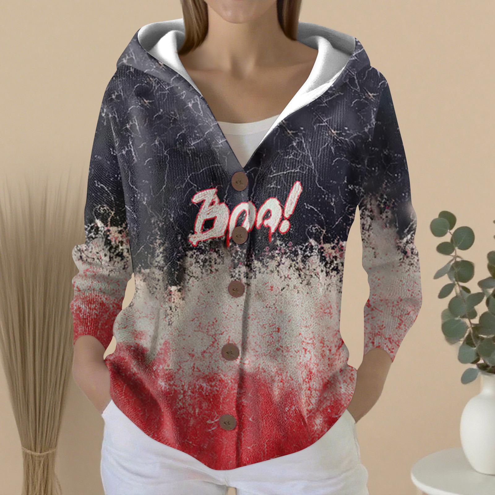 

Женский модный повседневный свитер на пуговицах с принтом, кардиган, куртка с капюшоном S