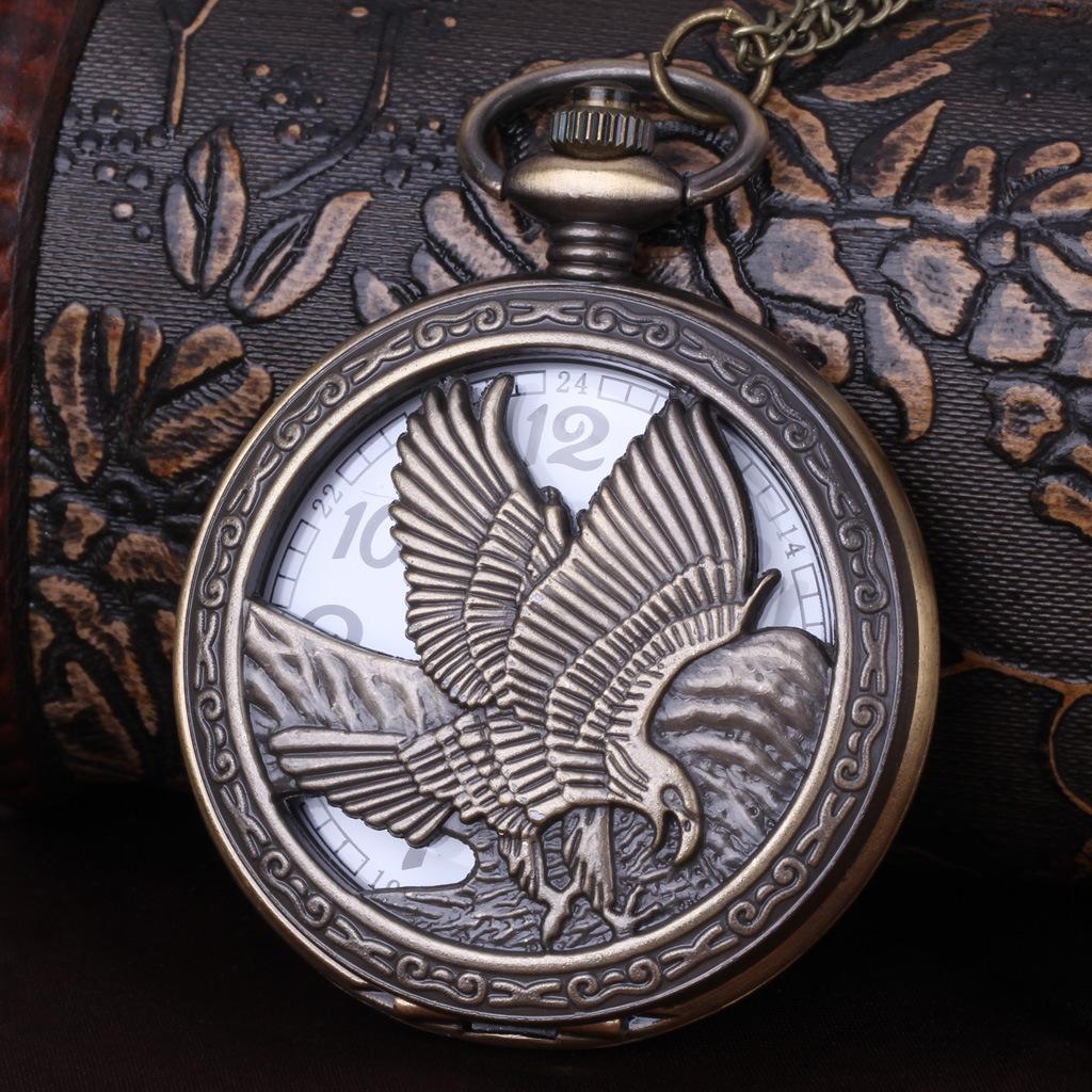 Vintage Pocket Watch Bronze Color Quartz Watch Cool Chain Hollow Love Heart Watches Necklace Pendant Gifts For Women Man