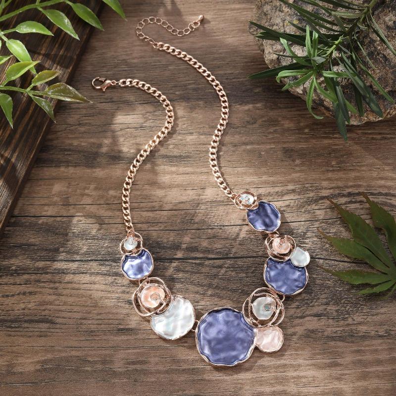 Color Painting Oil Rose Necklace Geometric Hollow Rose Lady High Sense Spring Color Necklace
