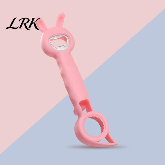 Portable Can Opener for Camping Bunny Shaped Bottle Opener, Multifunctional 4 in 1 Manual Cap Remover, Easy Grip Lid Comfortable Handle Kitchen Gadget