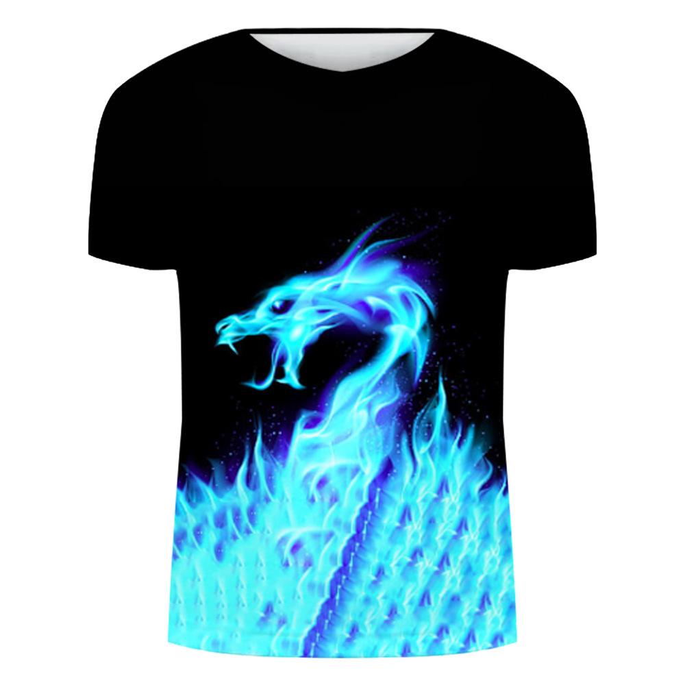 Printed Flame Wolf 3D T-shirt Digital Printing Men's Women's Short Sleeved T-shirt Top
