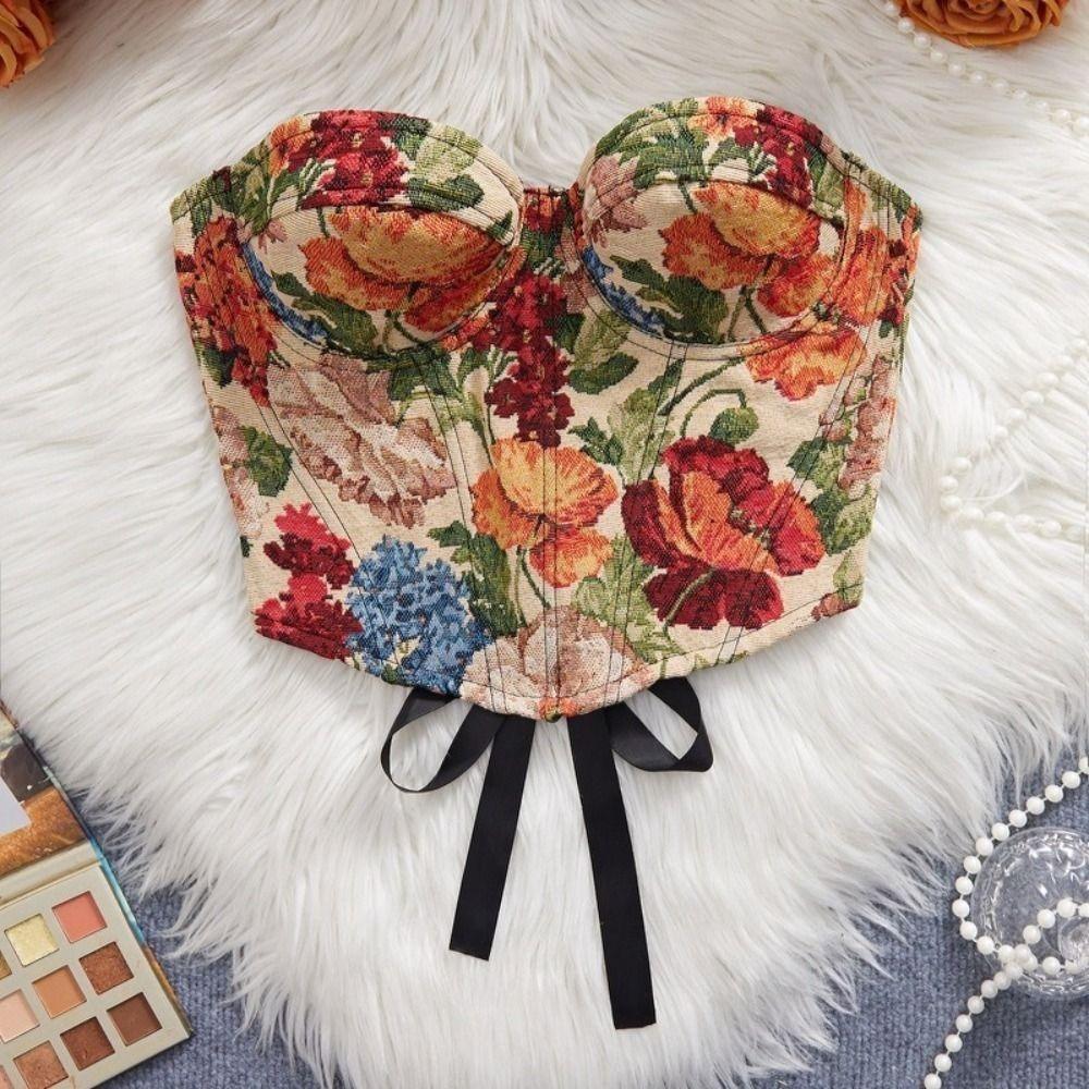 Boned Floral Underwired Corset Multi-Color Abdominal Shaping Women's Shapewear Jacquard Off-shoulder Strapless Corset Top