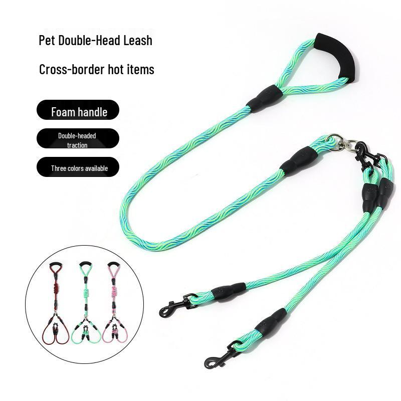 Wave Pattern Anti-Tangle Detachable Double Dog Leash