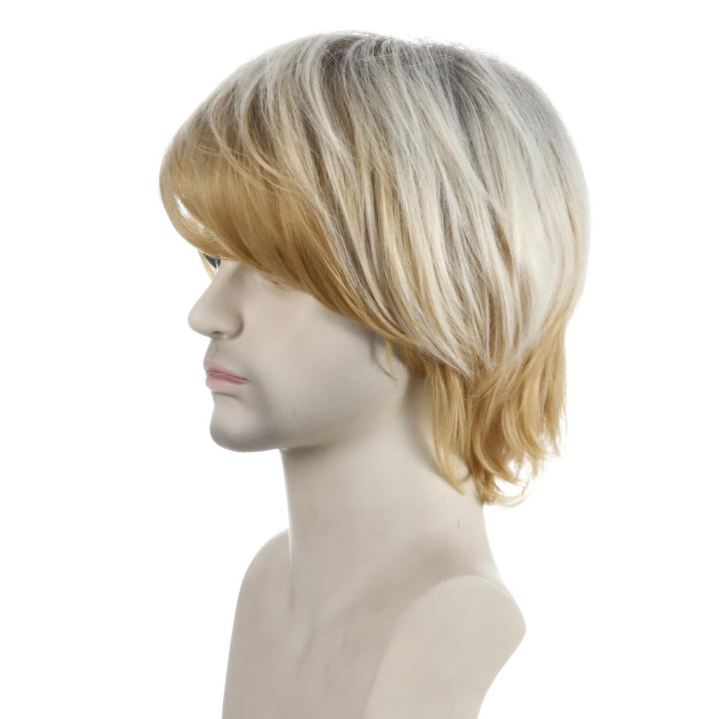 European and American Style Men's Fashion Front Lace Heat Resistant Daily Use Natural Looking Synthetic Fiber Light Golden Short Straight Wig