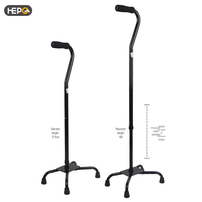 HEPO Aluminum Alloy Quad Cane: Adjustable Height, Four-Legged Support for Seniors