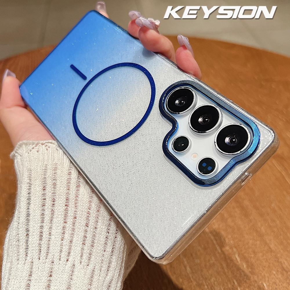 KEYSION Luxury Gradient Glitter Magnetic Phone Case for Samsung S22 S23 S25 Ultra S25+ Edge S24 FE Wireless Charging Shockproof Cover