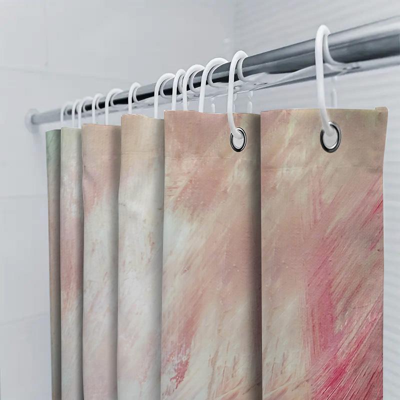 Modern Bathroom Shower Curtain With Abstract Painted Design Pink And White Colors For Home Decor (180X240Cm)