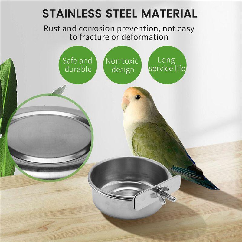 A25F-3-Piece Bird Feeder Cup Stainless Steel Parrot Feeder Cup Animal Cage Water Food Bowl S