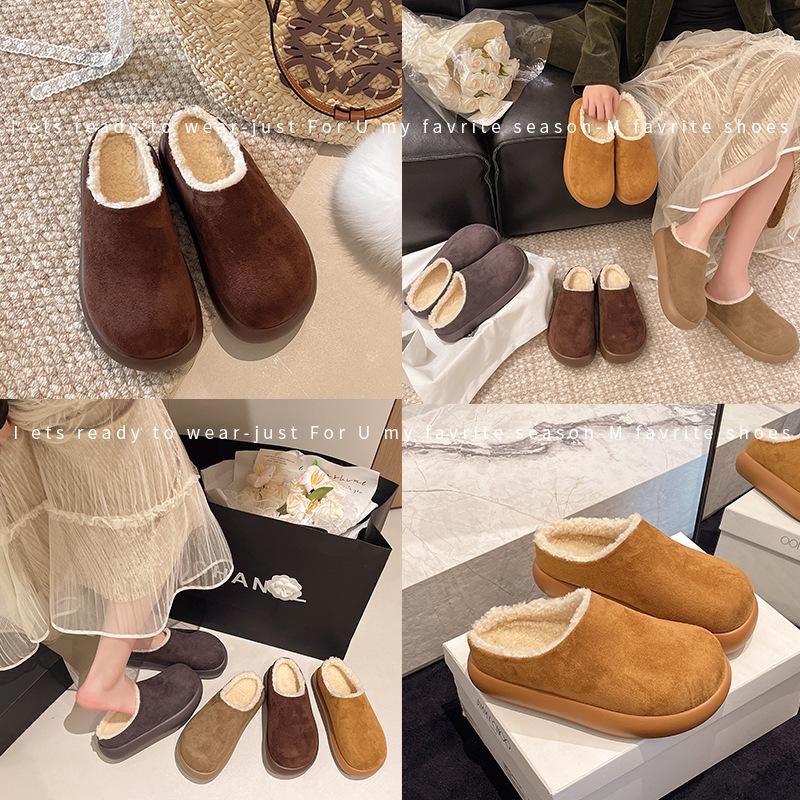 Little Potato Damen Neue Schneestiefel Warme Baumwollschuhe Ein Pedal Baotou Fleece-Schuhe