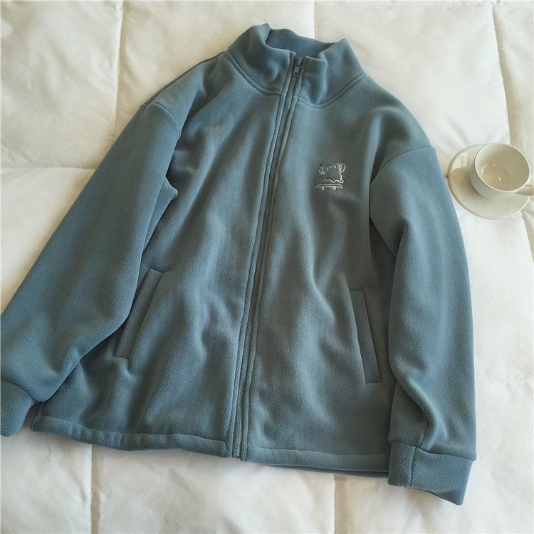 Autumn Winter Fleece Zipper Sweatshirt Jacket Women Clothing Embroidery Coats Warm Long Sleeve Cardigan Sport Outdoor Sweatshirt