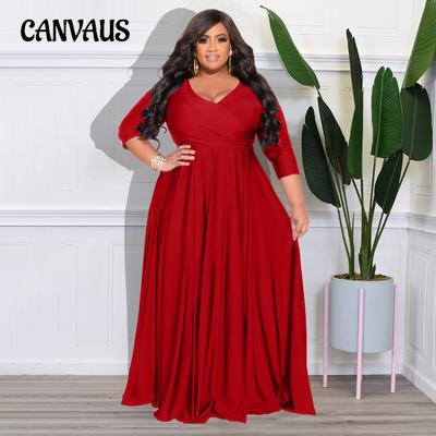 Plus Size Women's Solid Colour V Neck Sexy Wedding Dress Long Dresses