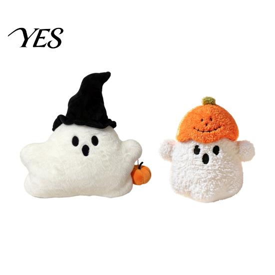 Comfortable Desk Companion Halloween Pumpkin Ghost Plush Pillow, Cute Soft Stuffed Animal Sofa Cushion Toy with Embroidery Details for Living