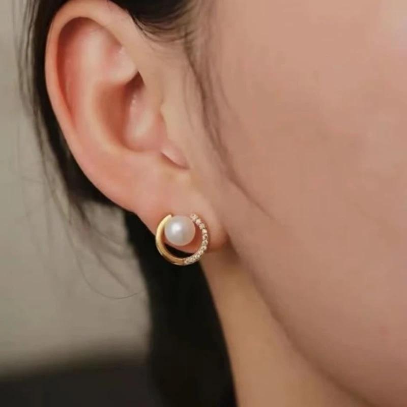1 Pair Fashion Women Exquisite Pearl Round Stud Earrings for Women Crystal Jewelry