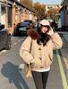 Women’s Short Hooded Windproof Thicken Warm Winter Jacket With Big Fur Lapel