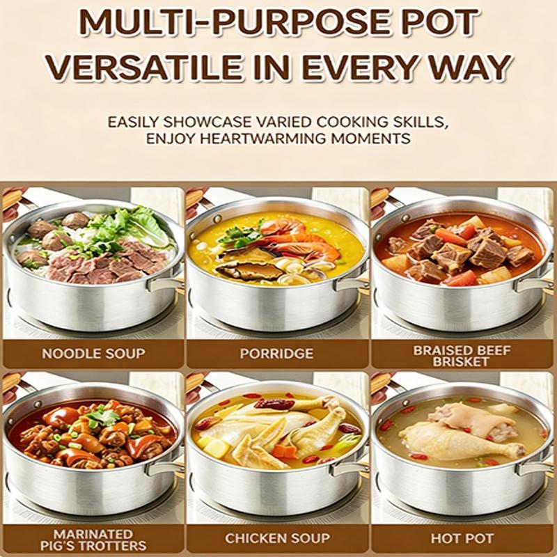Aluminum Soup Pot with Double Wooden Handle and Glass Cover for Gas Induction Cooktops Multipurpose Cooking Application