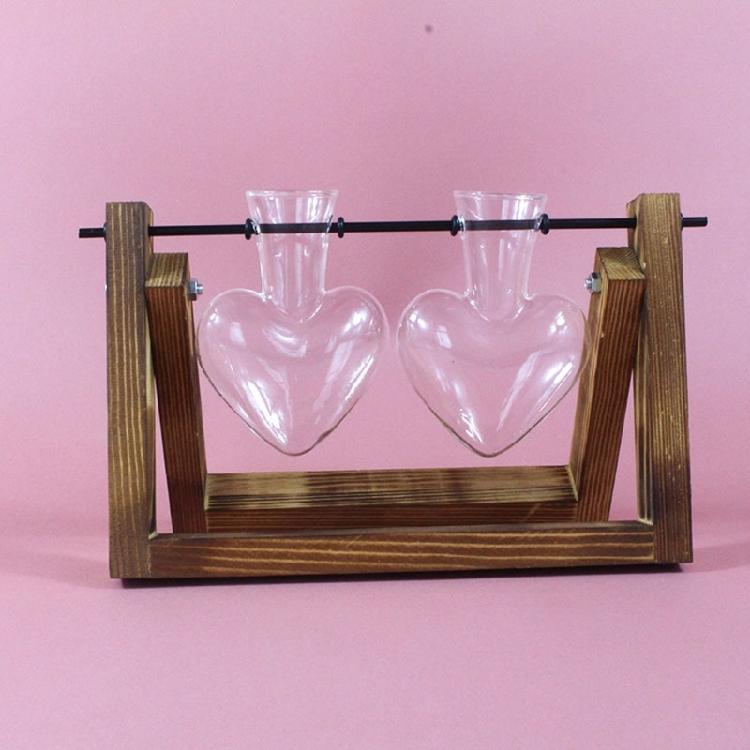 Heart Shape Glass Vases Propagation Station For Indoor Hydroponics Planter Plant Terrarium With Wooden Stand Home Decors