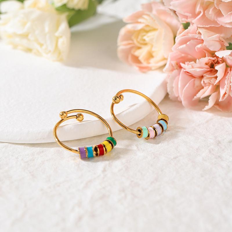 Women Men Open Ring Adjustable Anxiety Relief With Enamel Bead Opening Decoration Accessory Stacking Spinning Ring