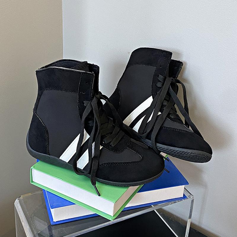 Lightweight Soft-soled Flat-soled High-top German Training Shoes for Women's 2025 Spring New Big-headed Ugly Cute Shoes Lace-up Color Matching Sports