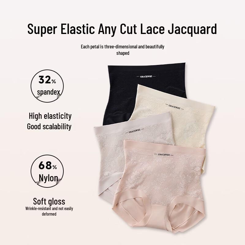 Tingmei Women's High-Waist Tummy Control Lace Jacquard Briefs