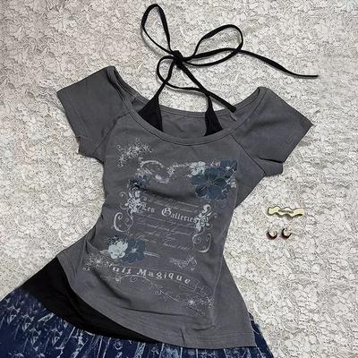 TrendHub Letní Y2k Vintage Grafická Trička Dámská Grunge Streetwear Hot Girl Slim Fit Tričko Harajuku Móda Neformální Sladké Topy Chic