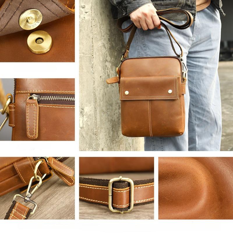 Umhängetasche Vielseitige Retro-Einzel-Schultertasche Modische Freizeittasche aus echtem Leder mit großem Fassungsvermögen
