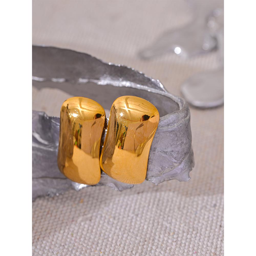 Yhpup Minimalist Glossy Stainless Steel Metal Geometry Texture Stud Earrings Attractive Versatile Fashion Daily Jewelry